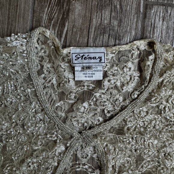 Vintage Stenay Lace Sheer Beaded Open Jacket Womens Embroidered‎ Fairy Cream - Picture 5 of 7